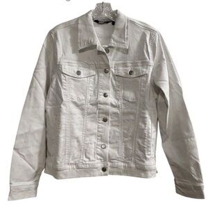 Lands' End Women's White Denim Jean Jacket‎ Size M Casual Formal Side Pockets
